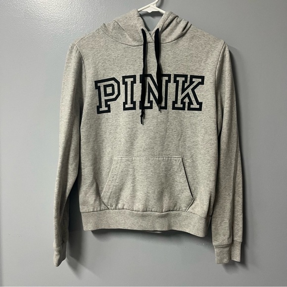 victoria secret pink pullover womens small relaxed fit lounge grey black hoodie - Picture 1 of 7